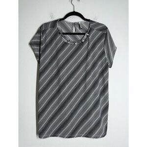 Point Women’s Travalers Top Tunic Blouse Strap Trim Collar Black White Size 3XL